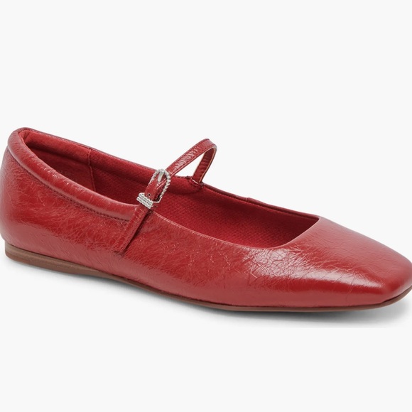 Dolce Vita Red Mary Jane Ballet Flats with embellished bucklet - Picture 3 of 6